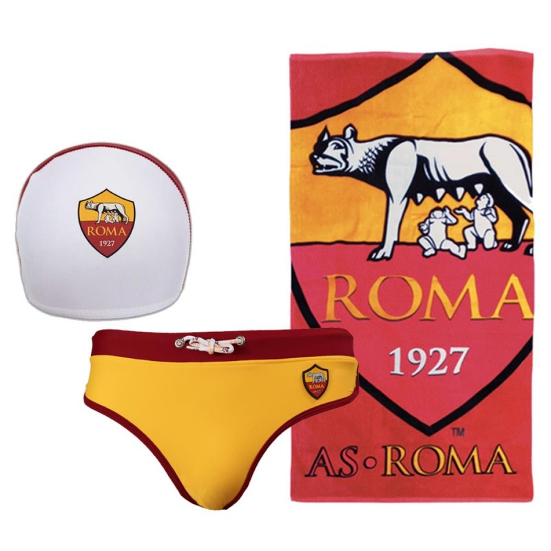 AS ROMA COSTUME SLIP GIALLO CON CUFFIA E TELO MARE AMISTAD - 1