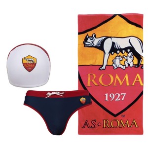 AS ROMA COSTUME SLIP BLU CON CUFFIA E TELO MARE AMISTAD - 1