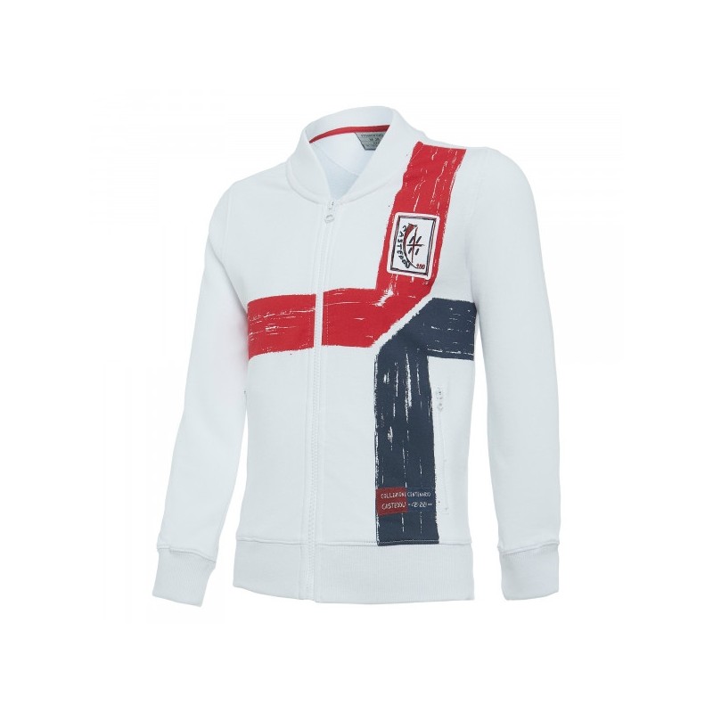 FELPA CAGLIARI BIANCA FULL ZIP CENTENARIO 2019/2020 MACRON - 1