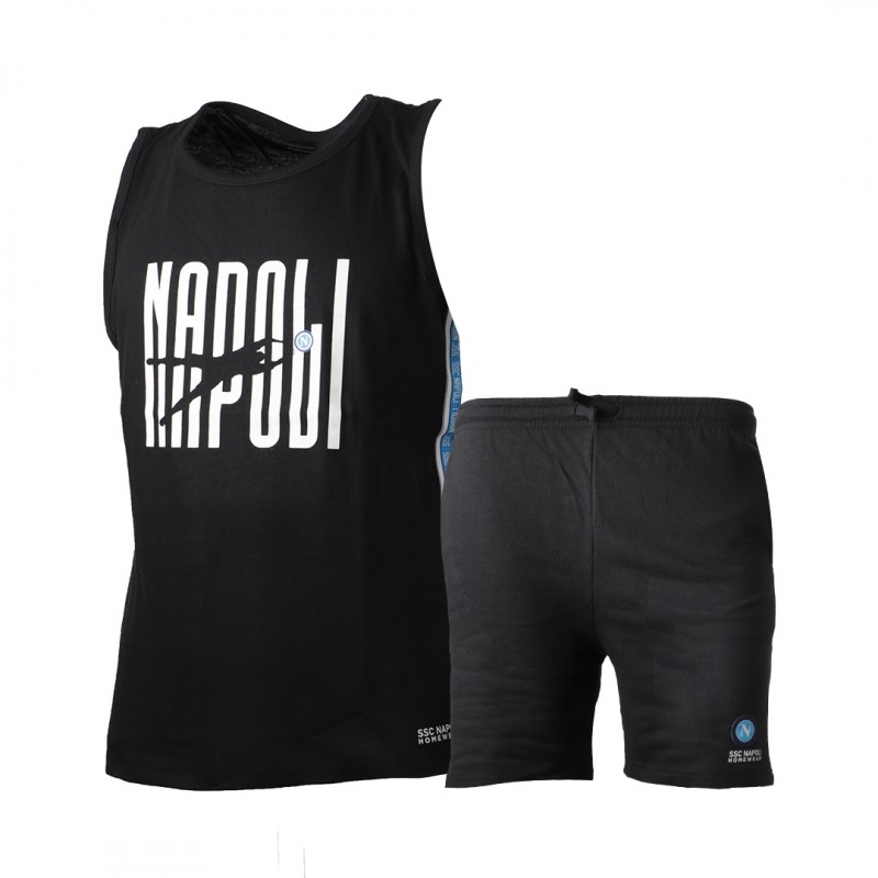 black summer pyjama set with ssc napoli lettering Homewear s.r.l. - 1