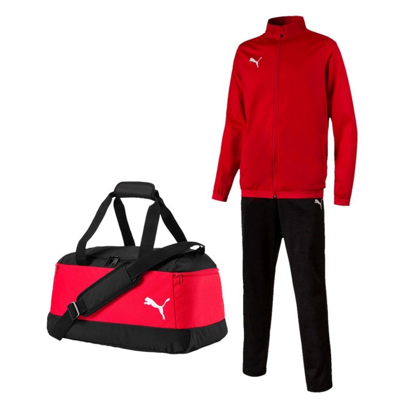 tuta liga rossa con borsone sport rosso puma